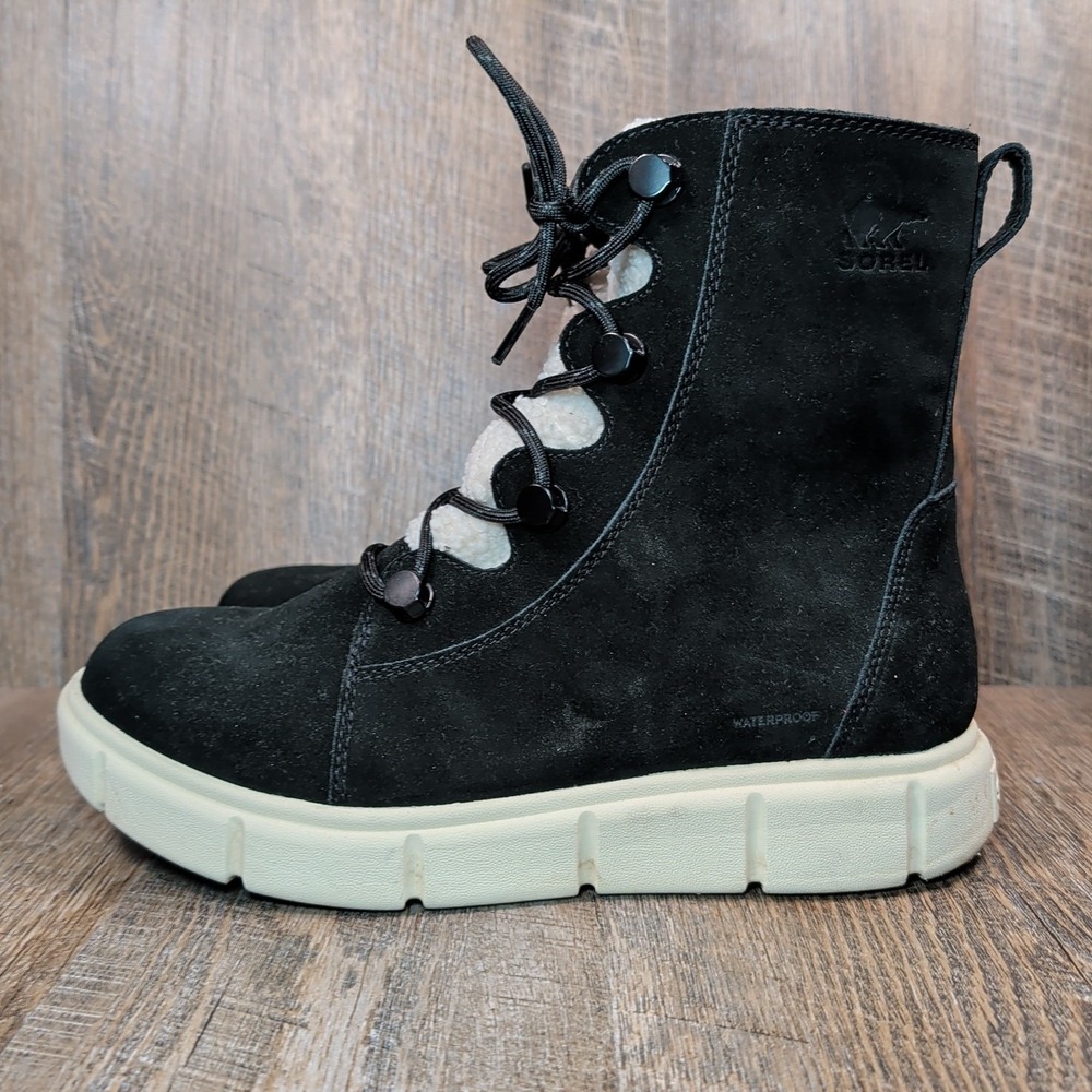 Sorel Explorer III Joan Womens Waterproof Winter Boots Size 11 Black White Suede - Picture 6 of 13